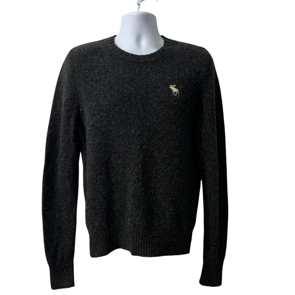 Abercrombie‎ & Fitch Mens Wool Muscle Crewneck Sweater Grey Moose Logo Large